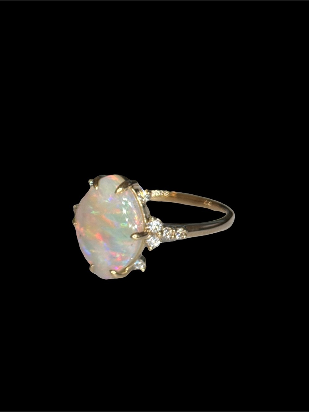 Australian Opal and Diamond Halo Ring in 14k Yellow Gold - Iridescent Opal - Picture 12 of 12